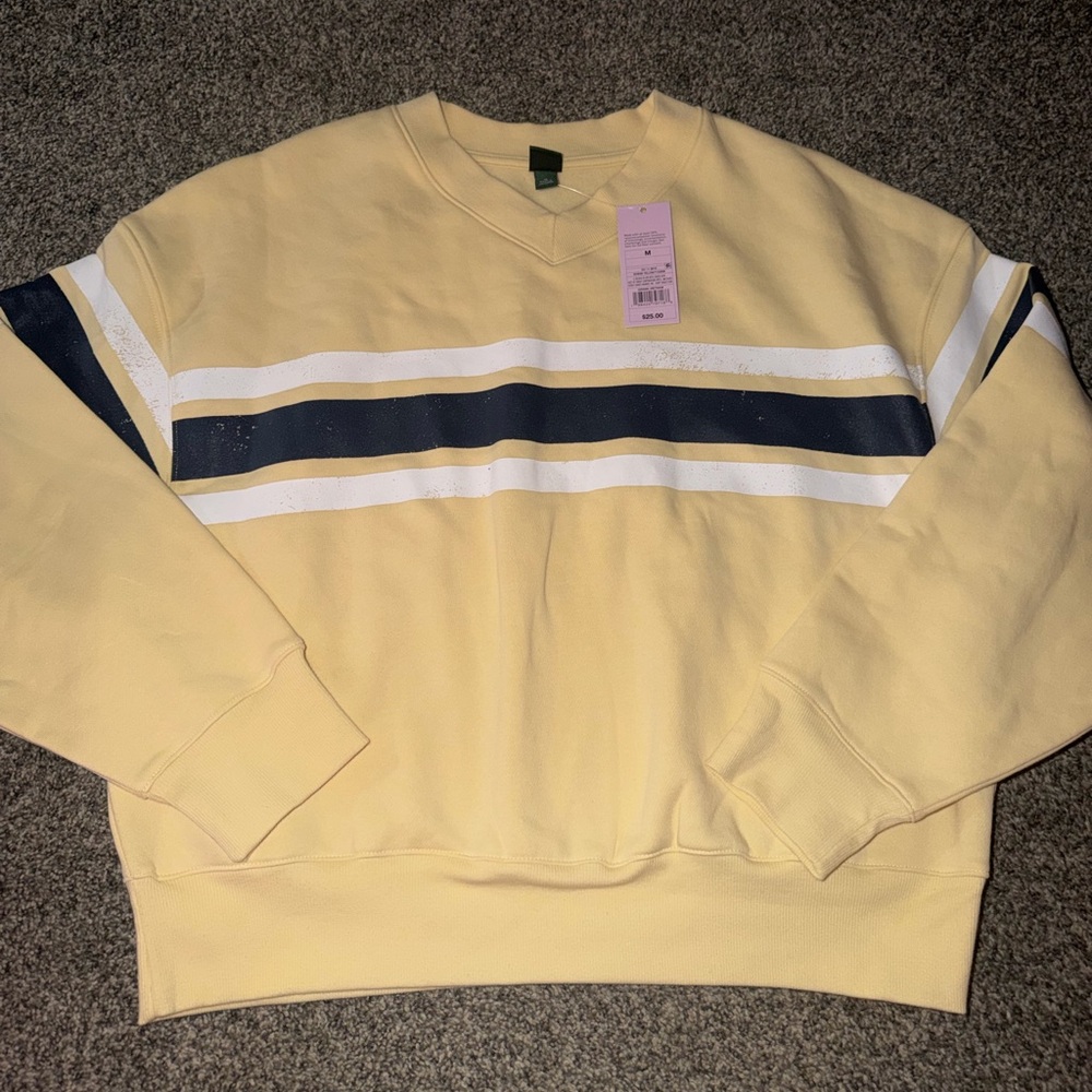 Wild Fable Yellow V-Neck Crewneck with Navy and White Stripes